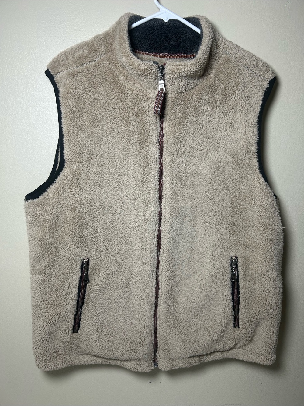 True Grit Mens Sherpa Fleece Vest Full Zip Beige Tan Cozy Size L